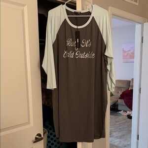 Gray and Light Blue Raglan Sleeve Nightshirt